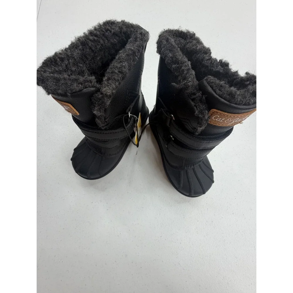 Cat & Jack Toddler Boys Black Winter Snow Boots Faux Fur Lined Size 8